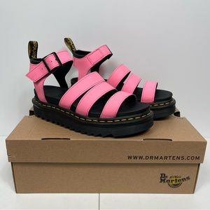 Dr Martens Blaire Pink Lemonade Platform Strappy Sandal Buckle Hydro Leather